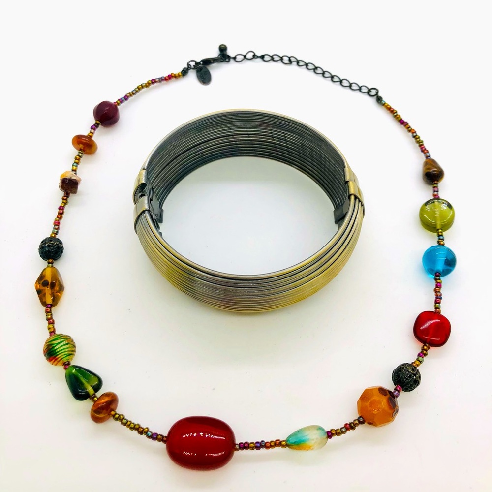 Vintage Modernist Bracelet & Glass Necklace